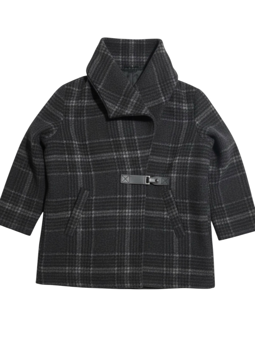 Ellen Reyes Unique Woman 2X Gray Plaid Wool Blend Jacket Collar Buckle Closure